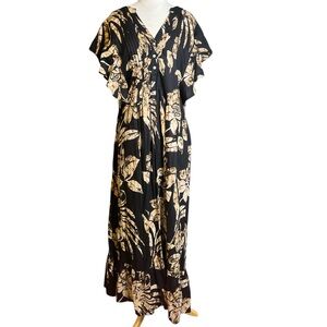 Maeve by Anthropologie Black & Cream Floral Maxi Dress
